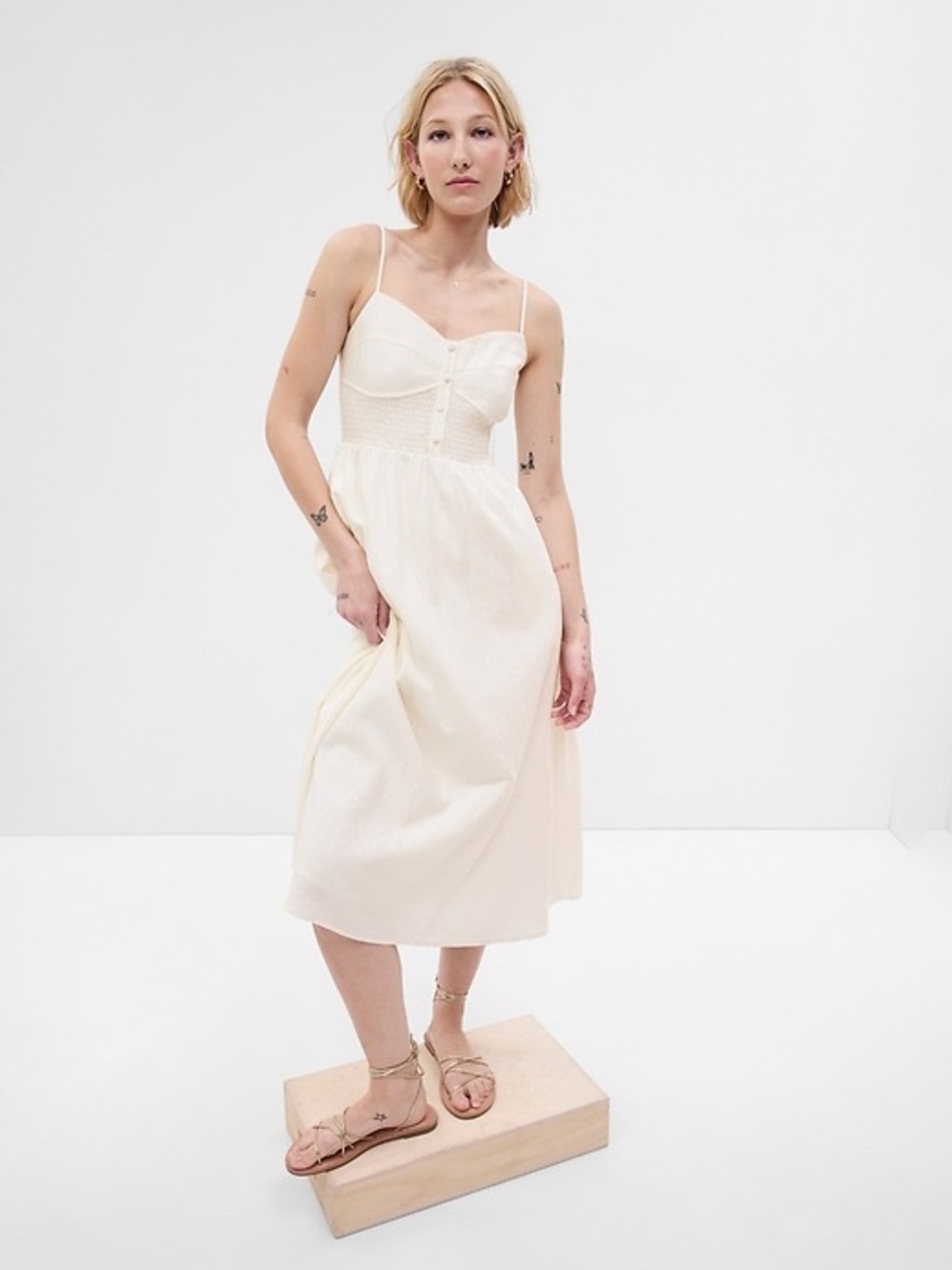 GAP Linen Blend Corset Midi Dress